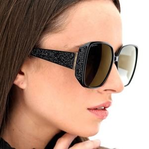 Jimmy Choo CLOE/S 807/FQ Black Gold Flash Swarovski Crystals Women Sunglasses